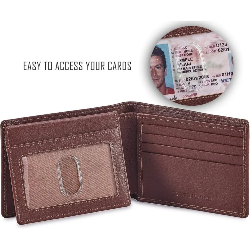 Men's Unique Metal Real Slim Dark Tan Genuine Vintage Leather Stylish Wallet